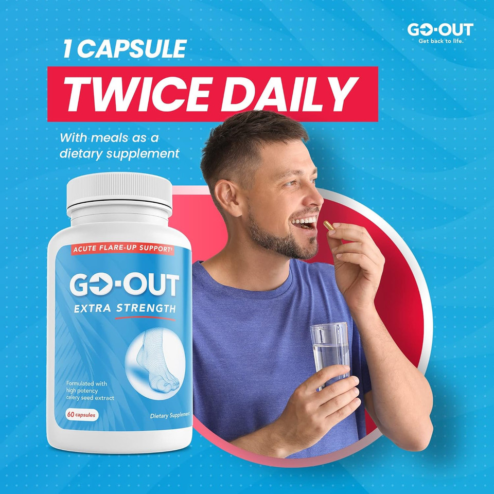 Go Out - Extra Strength Flare Up Support - Uric Acid Balance With Tart Cherry, Celery Seed, Turmeric - Non-Gmo, Gluten-Free - 60 Caps