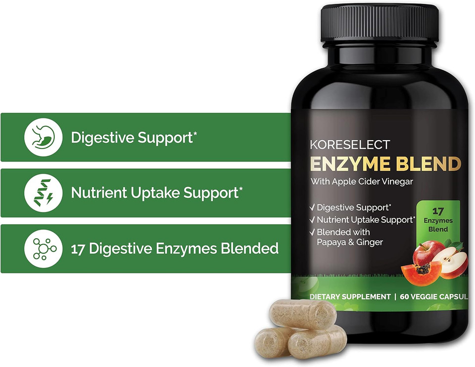 17 Enzyme Blend For Digestive Gut Health Support Supplement, Immune Support, Bloating & Gas Relief, Nutrient Absorption, With Apple Cider Vinegar, Ginger, Papaya - 60 Capsules