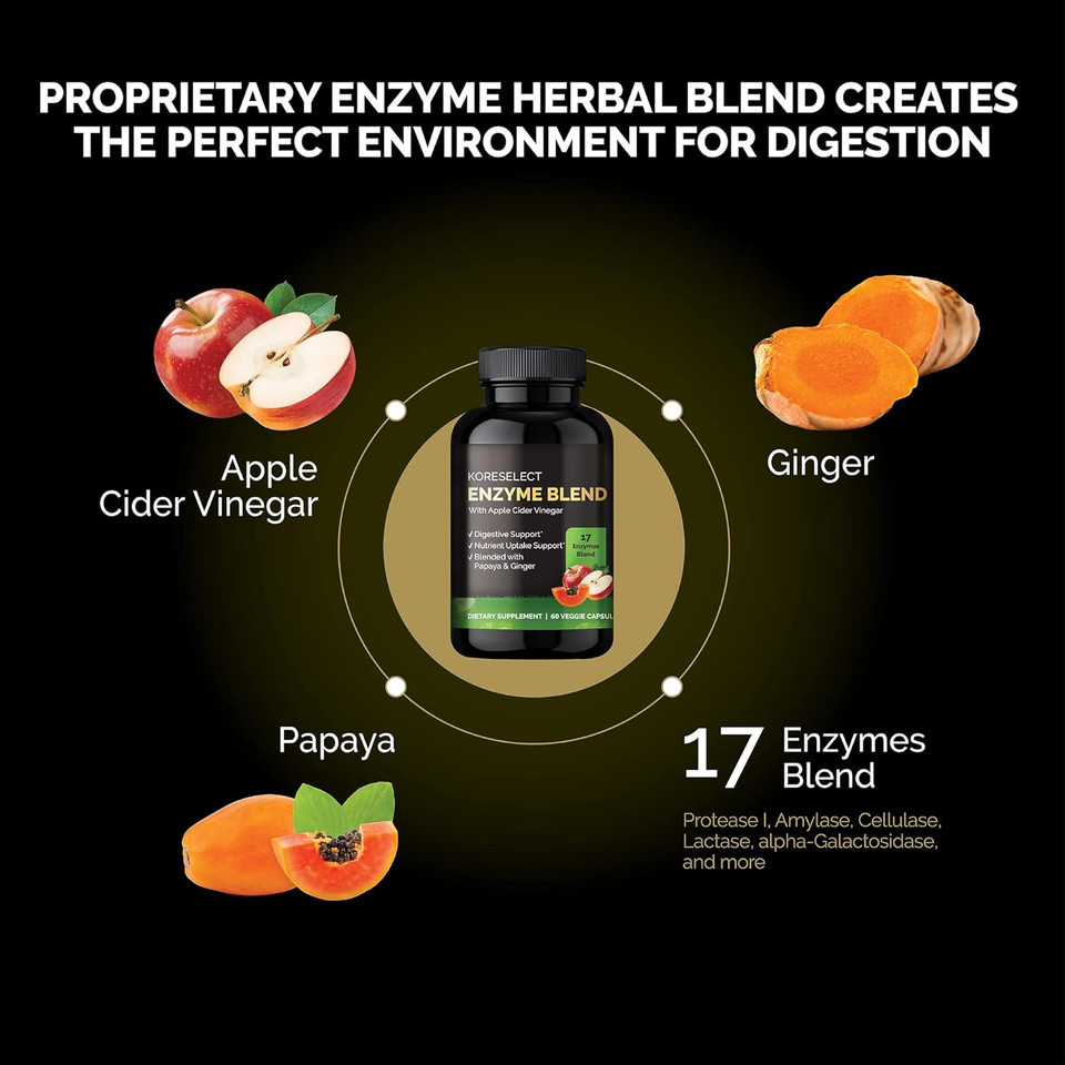 17 Enzyme Blend For Digestive Gut Health Support Supplement, Immune Support, Bloating & Gas Relief, Nutrient Absorption, With Apple Cider Vinegar, Ginger, Papaya - 60 Capsules