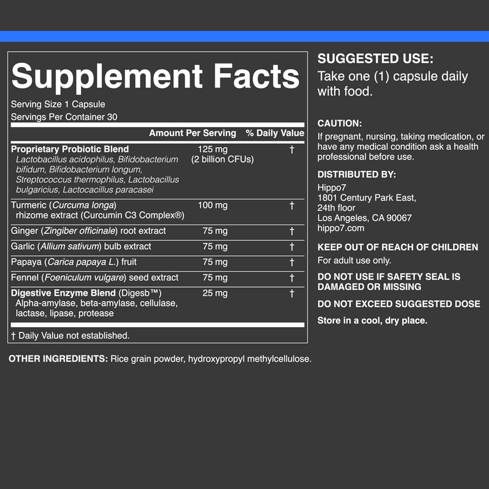 Bliss Digest 7-In-1 Digestive Health Supplement For Women And Men Probiotics And Digestive Enzymes For Gut Health. (1 Bottle, 30 Vegan Capsules)