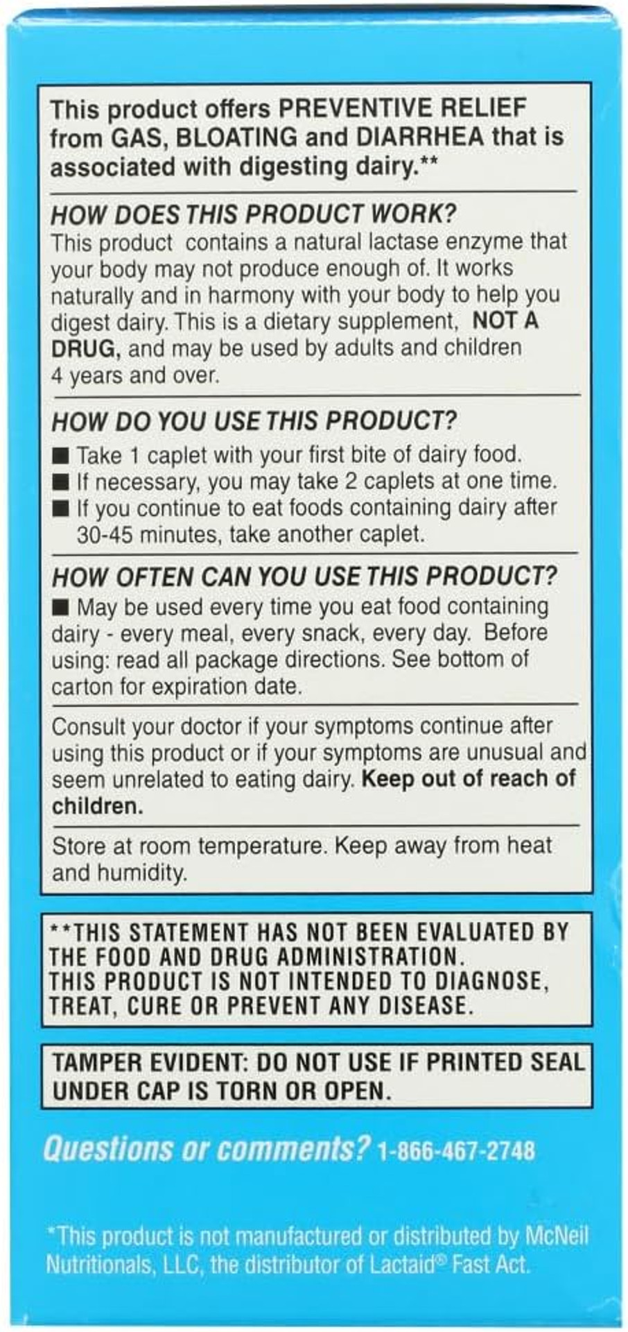 Rite Aid Fast Acting Dairy Relief Lactase Enzyme - 125 Caplets |Lactose Intolerance Pills | Digestive Enzyme Supplements