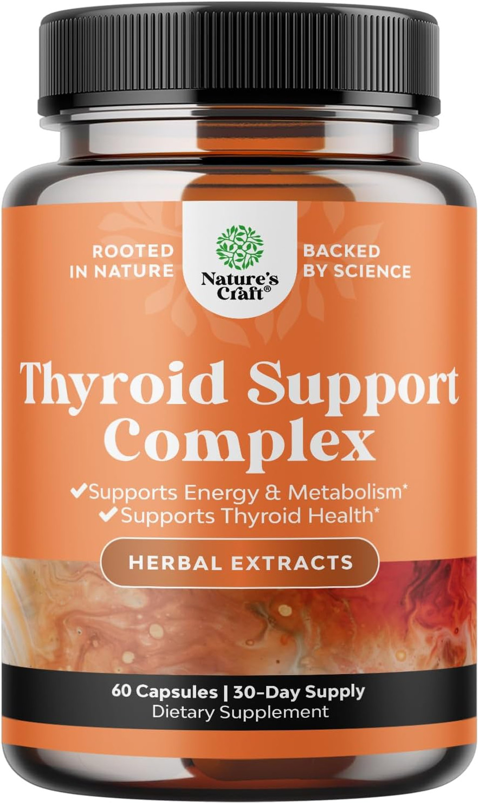 Herbal Thyroid Support Complex - Iodine Thyroid Supplement with L Tyrosine Bladderwrack Kelp Selenium and Ashwagandha - Mood Enhancer Energy Supplement for Thyroid Health - 60 Halal Capsules