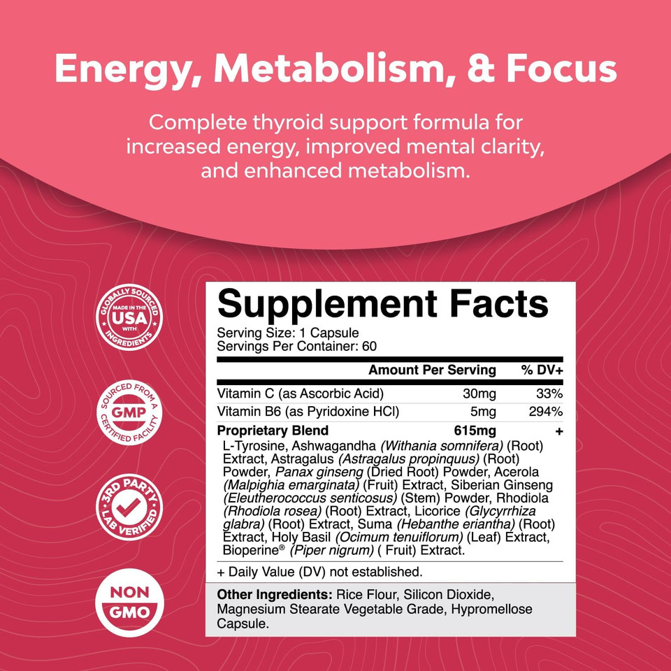 Advanced Thyroid Support For Women With Ashwagandha - Adaptogenic Thyroid Supplement With L Tyrosine Rhodiola And Astragalus Root - Non-Gmo Balancing Herbal Thyroid Energy Womenã¢ÂS Health Supplement