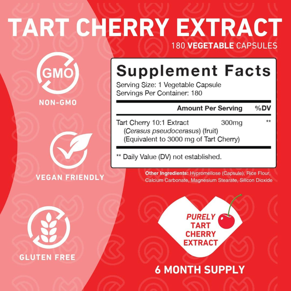 Tart Cherry Capsules 3000Mg Max Strength  Advanced Uric Acid Cleanse, Powerful Antioxidant With Joint Support  Non-Gmo, Gluten Free, Vegan  180 Capsules (6 Month Supply)