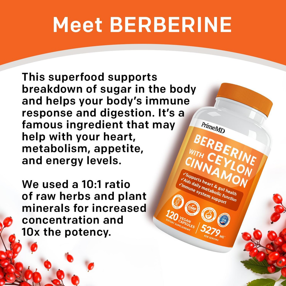 21-in-1 Berberine Supplement with Ceylon Cinnamon - Berberine 1500 mg with Chromium, Bitter Melon and Green Tea Extract - Berberine 5X for Weight Management & Metabolism Support with 5279 mg (120 ct)