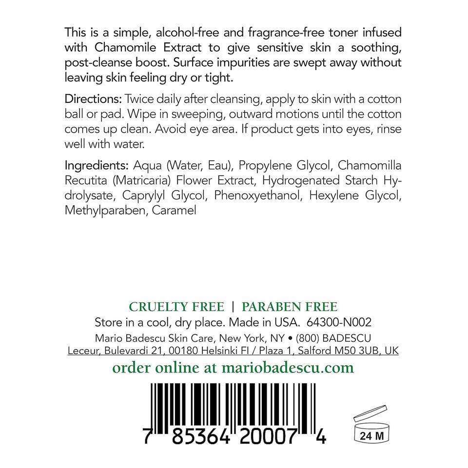 Mario Badescu Chamomile Cleansing Lotion - Alcohol Free & Fragrance Free Toner For Face - Soothing, Calming, Non-Drying Pore Cleanser Skin Care