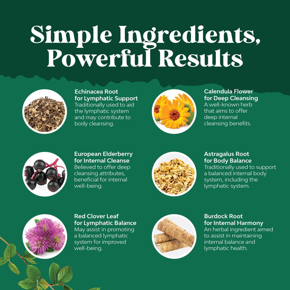 Certified Organic Lymphatic Drainage Drops - Herbal Lymphatic Cleanse And Immune Support Supplement With Echinacea Goldenseal & Red Clover Extract - Vegan Non Gmo Alcohol And Sugar Free - 30 Servings