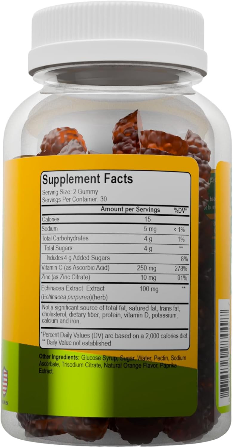 Alfa Vitamins Immune Support Gummies With Vitamin C Plus Zinc & Echinacea - Daily Immune Support Booster For Adults - Orange Flavor - 60 Gummies