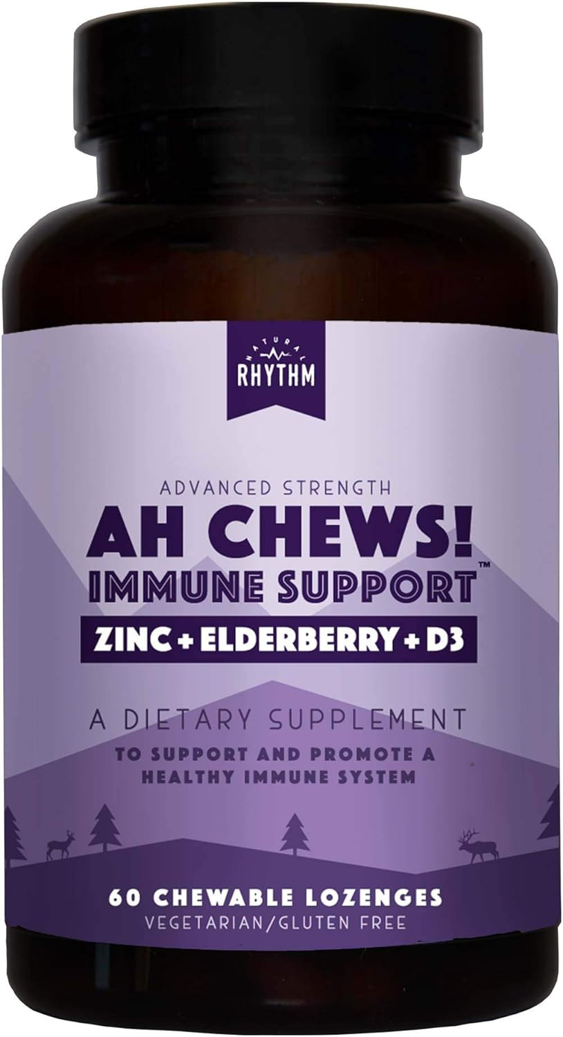 Natural Rhythm Ah Chews! Immune Booster Lozenges For Kids And Adults, No Added Sugar, With Elderberry, Zinc & Vitamin D3, 60 Capsules