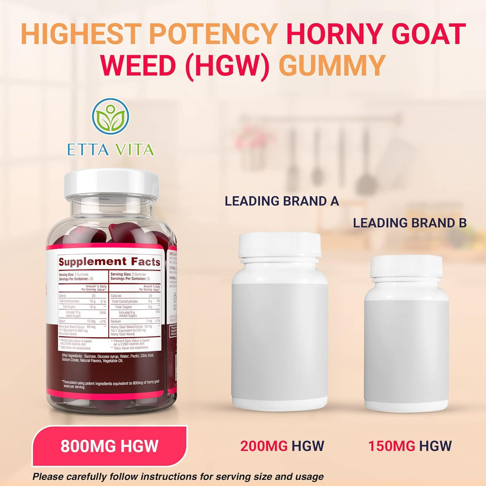 Potent Horny Goat Weed Gummies (60Ct 800Mg) Horny Goat Weed For Men & Women Epimedium Extract Natural Grapefruit Flavor Chew [Upgraded Gummies] 60Ct