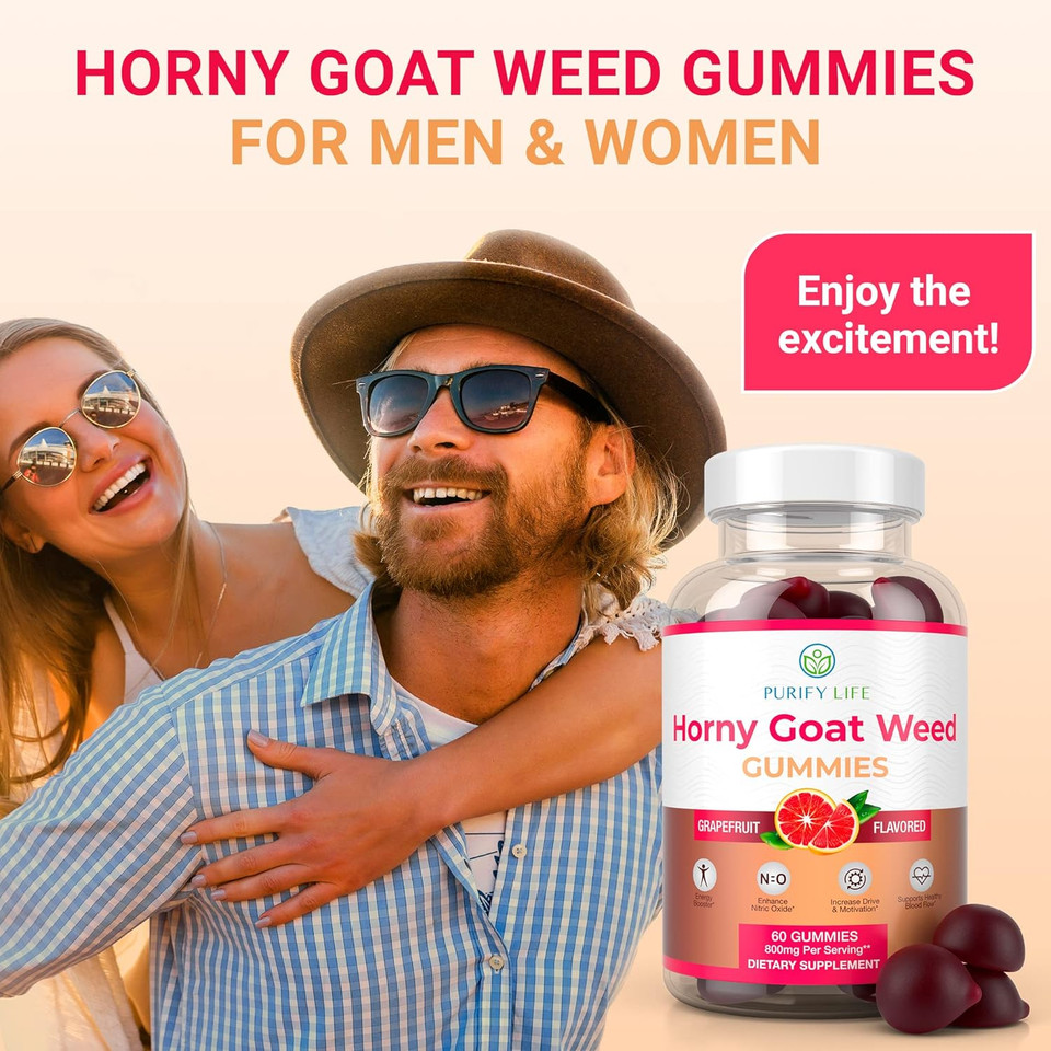 Potent Horny Goat Weed Gummies (60Ct 800Mg) Horny Goat Weed For Men & Women Epimedium Extract Natural Grapefruit Flavor Chew [Upgraded Gummies] 60Ct