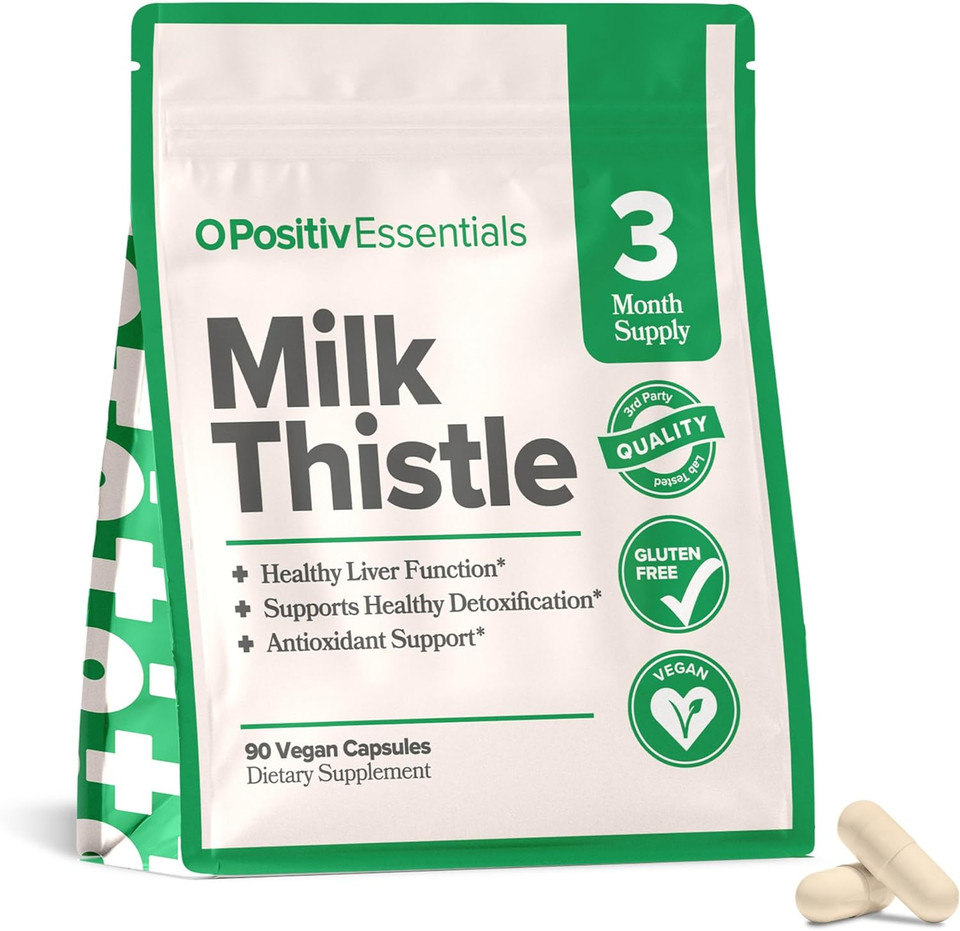 O Positiv Silymarin Milk Thistle Liver Detox Supplement, 345Mg - Silybum Marianum For Healthy Liver Function & Antioxidant Support - Vegan Dietary Herbal Supplement - 90 Servings, 3 Month Bulk Supply