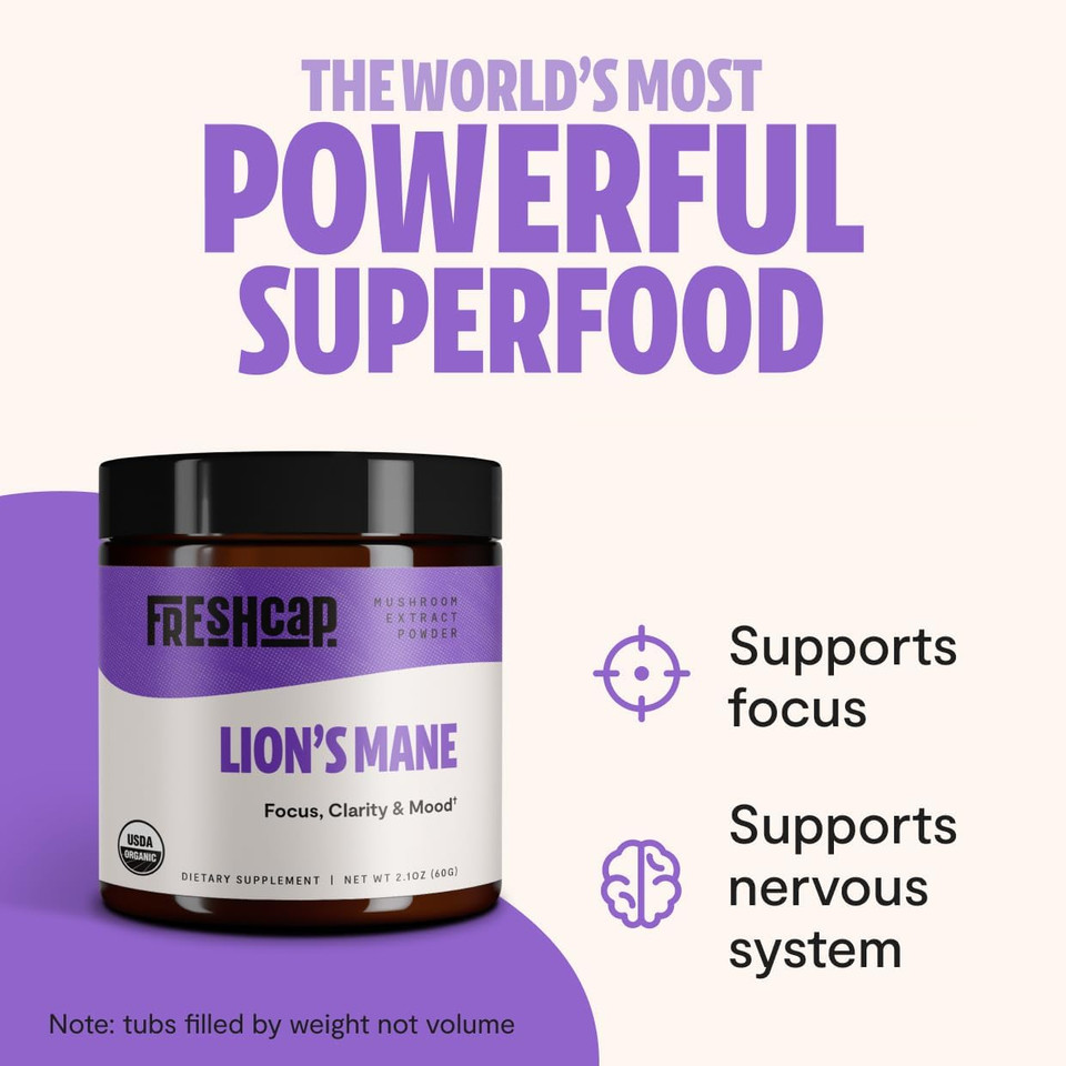 Freshcap Lions Mane Supplement Powder - Mushrooms For Memory & Immunity (60 Grams)