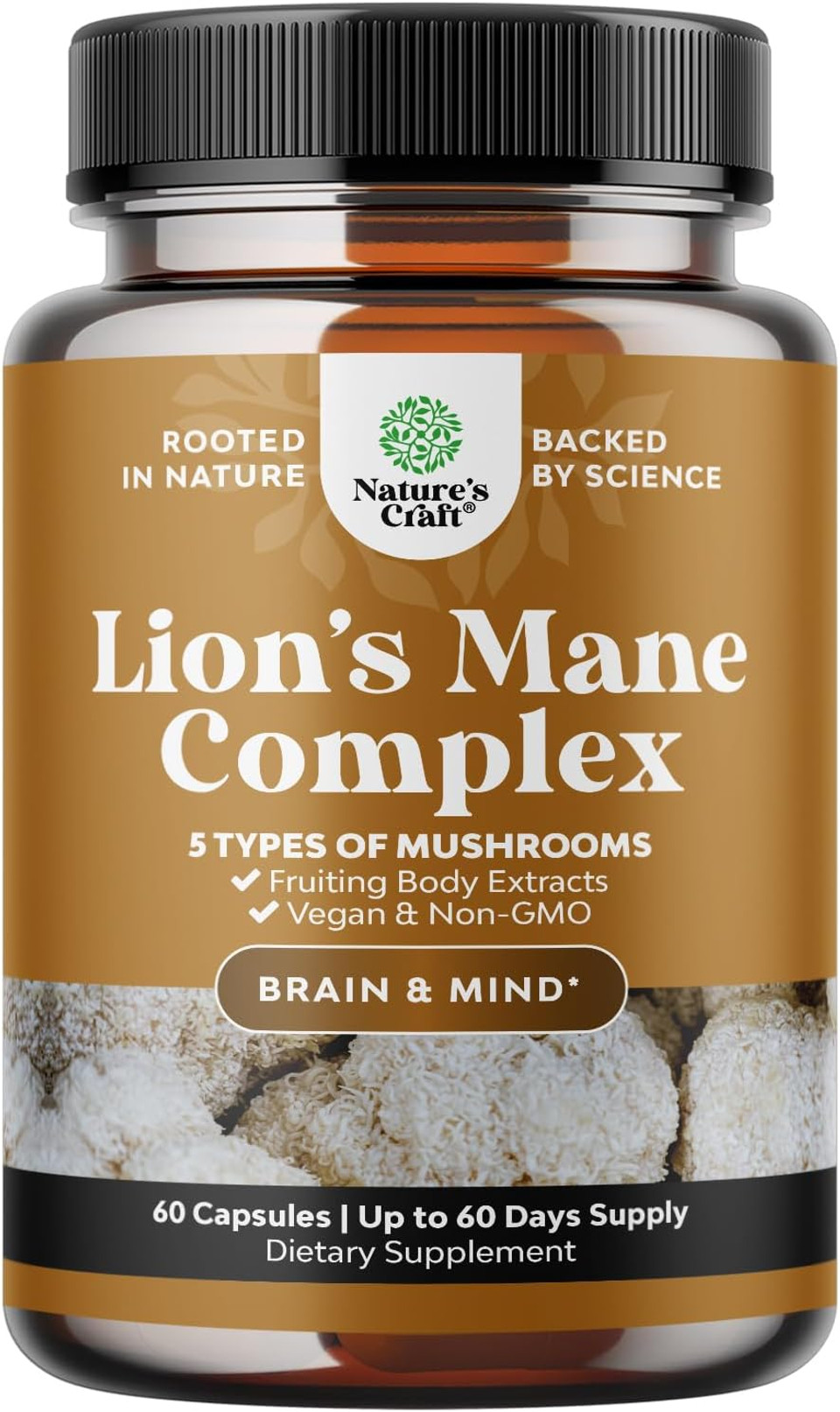 Advanced Lion's Mane Mushroom Supplement - Lions Mane Supplement Capsules with 5X Fruiting Body Mushroom Complex with Chaga Maitake Shiitake and Reishi - Brain Booster Nootropic Supplement (60 Caps)