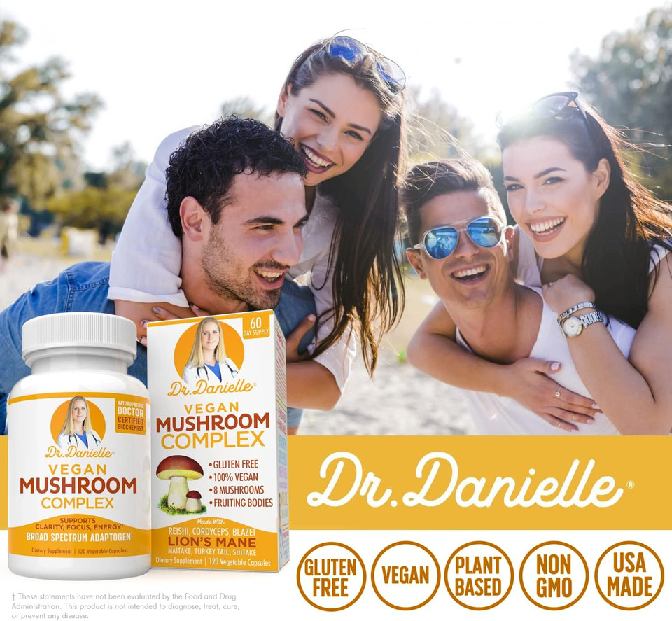 Best Organic Mushroom Complex - Immune Assist Support - Lion'S Mane, Cordyceps And Reishi - Adaptogen Supplement - Wellness, Stress Relief, Memory & Cognitive Support, Dr. Danielle - 120 Veggie Caps
