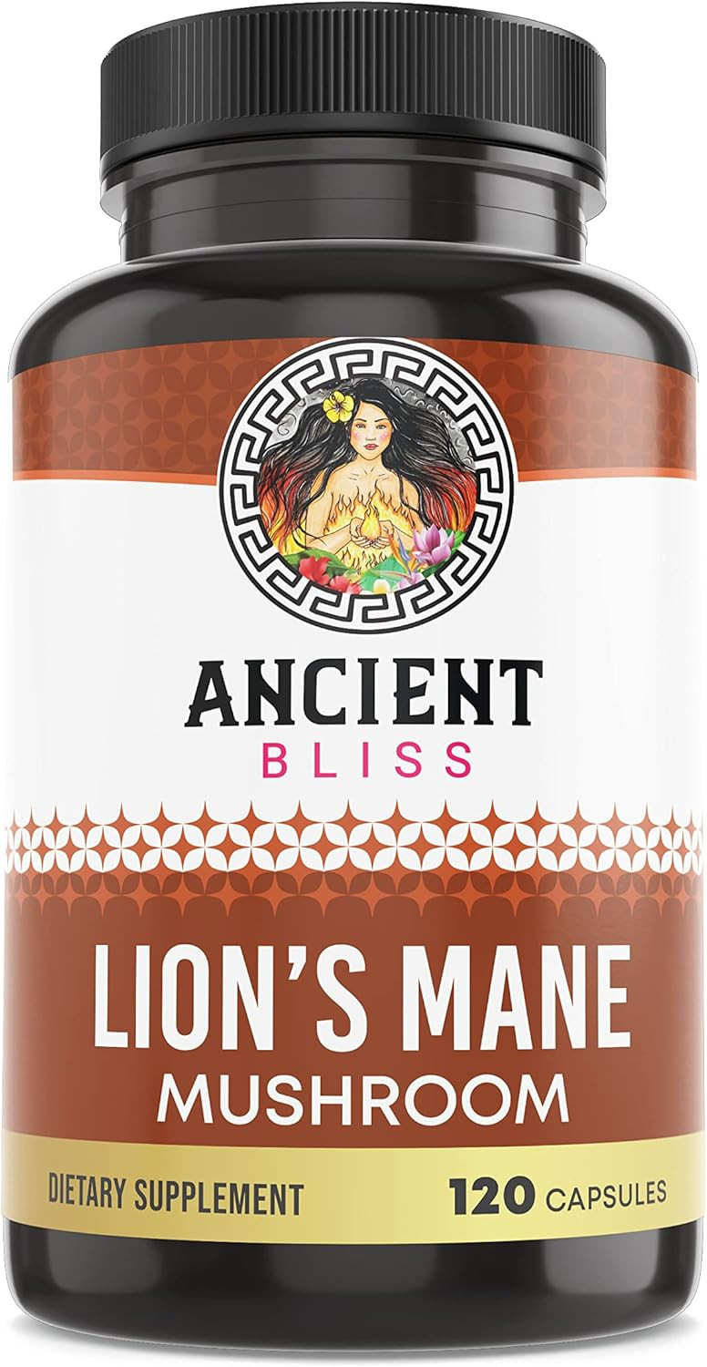 Ancient Bliss Lion'S Mane Supplement (2 Month Supply)- 120 Vegan Mushroom Capsules- May Supports Mental Clarity, Energy & May Focus- Memory & Immune Support Mushroom Supplement
