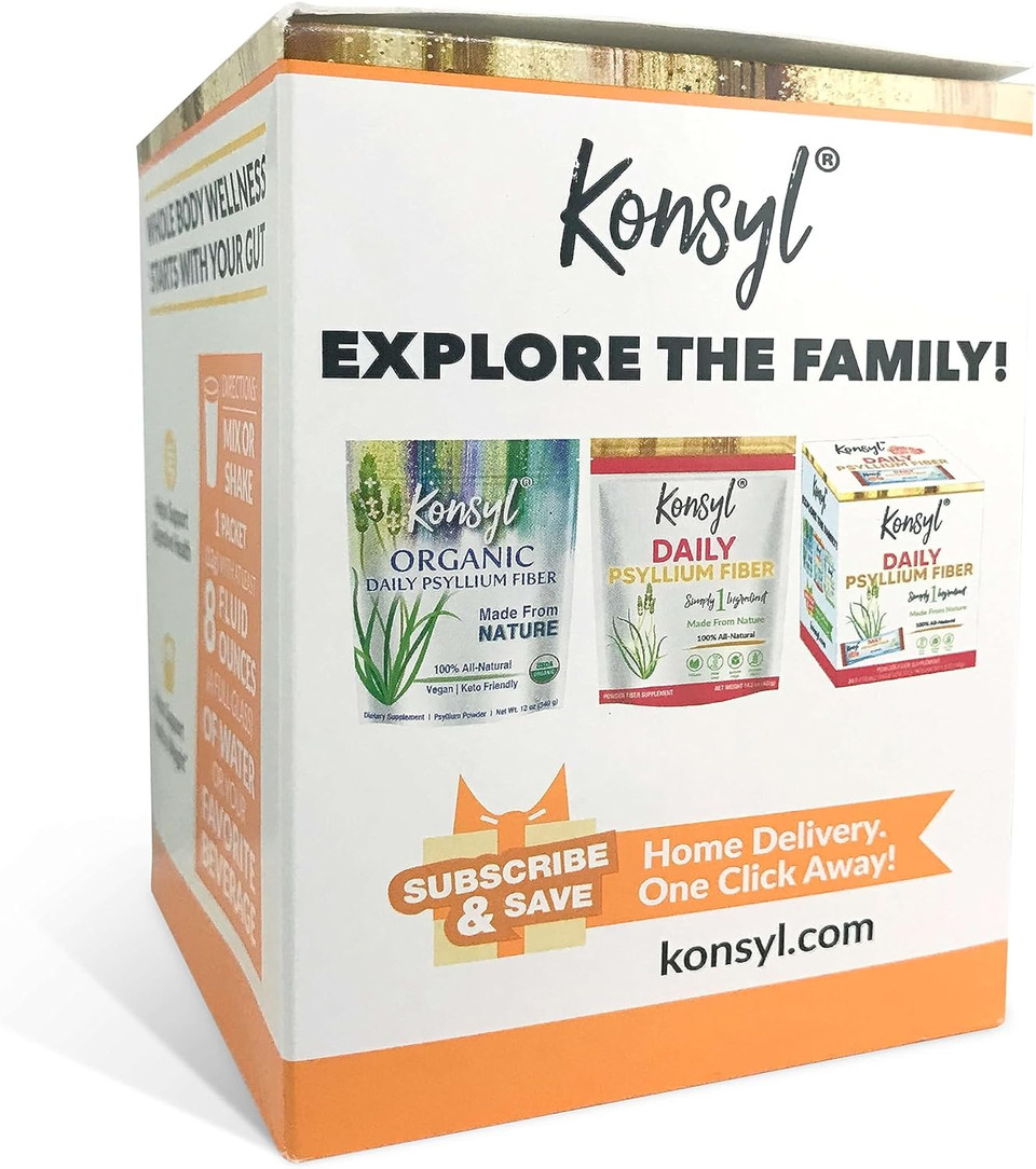 Konsyl Daily Fiber Orange 100% Natural Psyllium Husk Powder - Naturally Sweetened - Gluten Free - 30 Individual Stickpacks