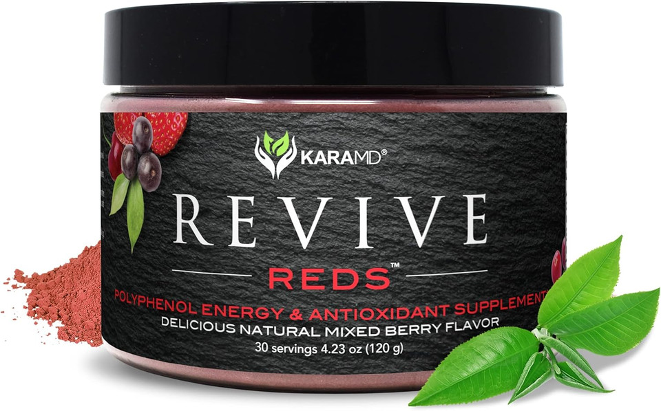 Karamd Revive Reds - Superfood Powder Supplement For Inflammation & Natural Energy - With Shilajit, Antioxidants & Polyphenols - Mixed Berry Flavor - 30 Concentrated Drink Mix Servings