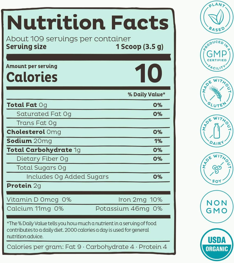 Kos Usda Organic Spirulina Powder - 100% Pure, Non-Irradiated Green Blue Superfood Powder, Plant Based Rich In Protein, Vitamins, Antioxidants & Fiber Natural Taste, 13.5Oz, 109 Servings Kos Usda Organic Spirulina Powder - 100% Pure, Non-Irradiated Green Blue Superfood Powder, Plant Based Rich In Protein, Vitamins, Antioxidants & Fiber Natural Taste, 13.5Oz, 109 Servings