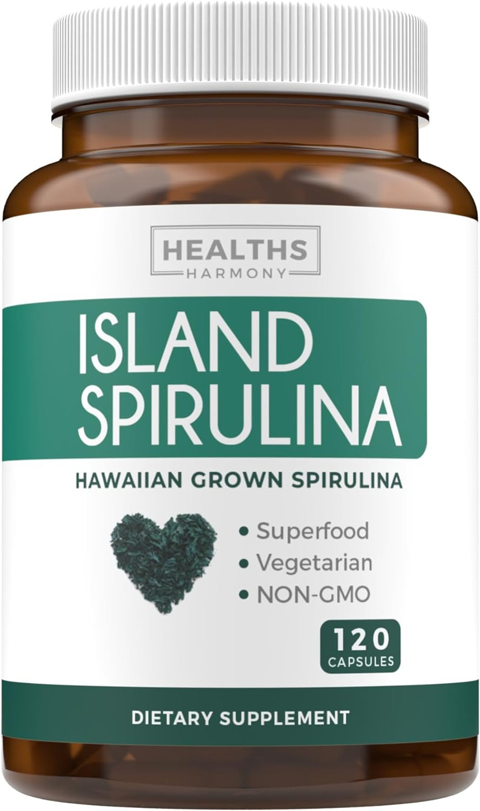 Healths Harmony Spirulina Capsules (Non-Gmo) 120 Vegetarian Capsules 500Mg - Grown In Hawaii Usa - Blue Green Algae Vegan Superfood From Spirulina Powder - Gluten Free & Non-Irradiated - No Tablets