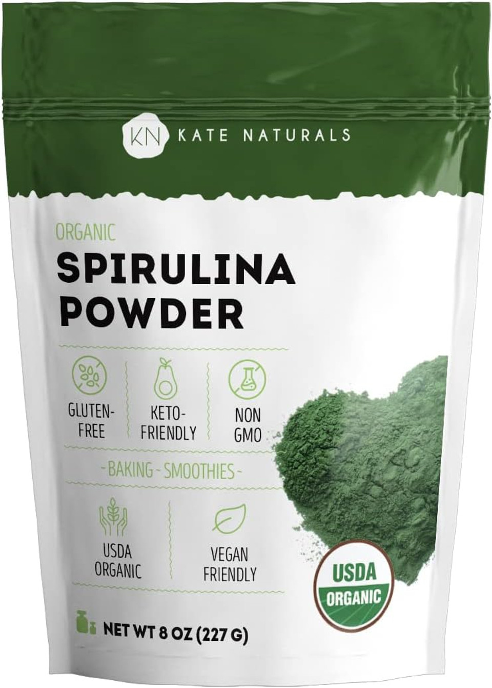 Kate Naturals Organic Spirulina Powder (8 Oz) For Immune Support And Antioxidants. Usda Certified. Natural. Non-Gmo. Gluten-Free. Nutrient Dense Superfood Supplement