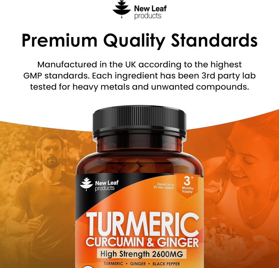Turmeric Tablets 2600Mg With Black Pepper & Ginger - 95% Curcumin Extract 180 And (3 Month) High Strength Active Supplements Not Capsules,By New Leaf