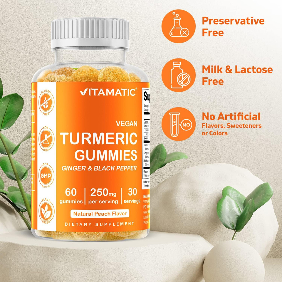 Vitamatic 2 Pack Turmeric Gummies With Ginger & Black Pepper Extract - 95% Curcuminoids - 60 Vegan Gummies