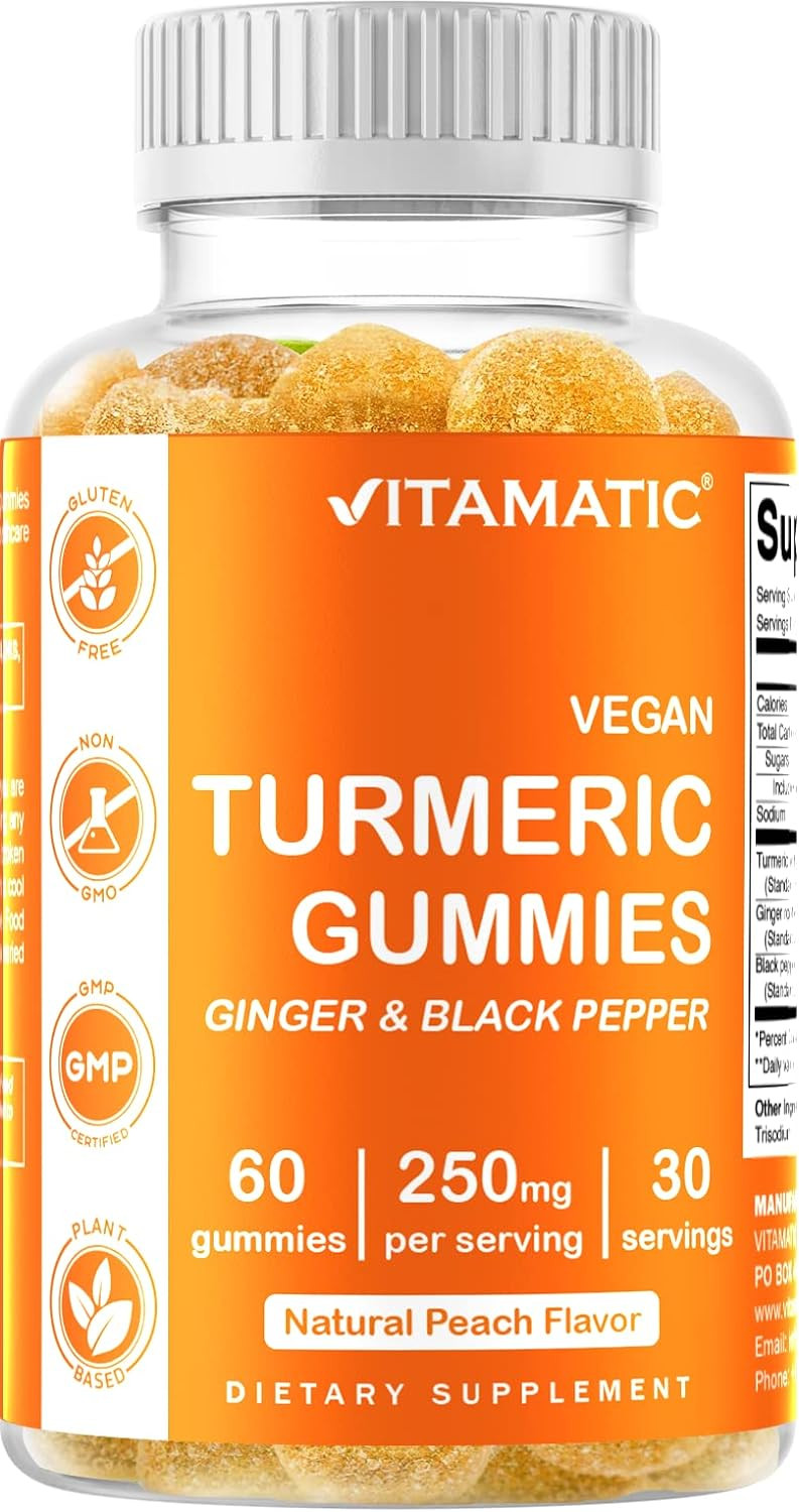 Vitamatic 2 Pack Turmeric Gummies With Ginger & Black Pepper Extract - 95% Curcuminoids - 60 Vegan Gummies