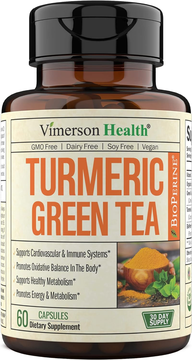 Green Tea Extract Capsules - Green Tea Supplement With Organic Turmeric Curcumin, Black Pepper & Vitamin C For Joint Health, Antioxidant Support & Healthy Metabolism. Vegan & Non-Gmo - 60 Capsules