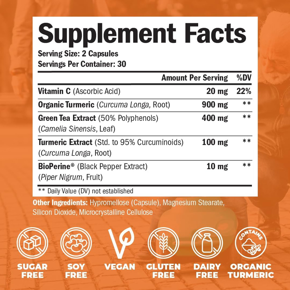 Green Tea Extract Capsules - Green Tea Supplement With Organic Turmeric Curcumin, Black Pepper & Vitamin C For Joint Health, Antioxidant Support & Healthy Metabolism. Vegan & Non-Gmo - 60 Capsules