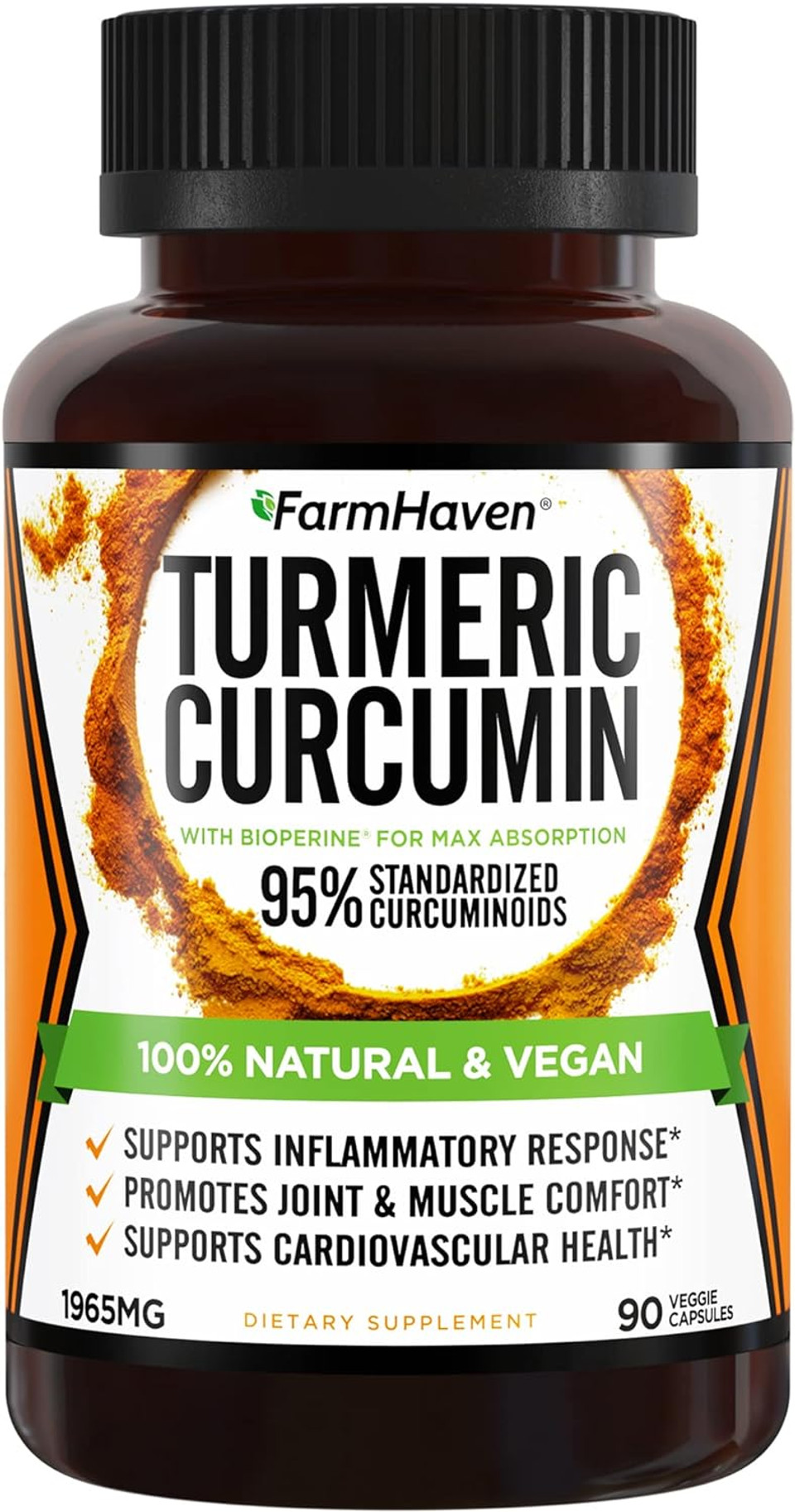Turmeric Curcumin With Bioperine Black Pepper & 95% Curcuminoids, 1965Mg, Maximum Absorption For Joint Support, Non-Gmo Turmeric Capsules, Made In Usa - 90 Veg Caps