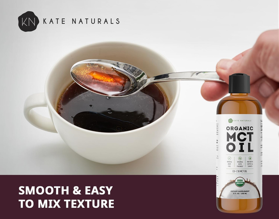 Kate Naturals Mct Oil For Coffee & Keto (8Oz) Usda Certified Organic Mct Oil Liquid With Only C8 & C10. Odorless Fuel For Body & Mind. No Aftertaste