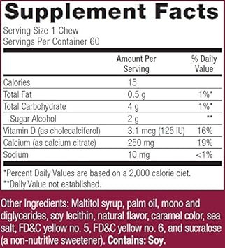 Bariatric Advantage Calcium Citrate Chewy Bites 250Mg With Vitamin D3 For Bariatric Surgery Patients Including Gastric Bypass And Sleeve Gastrectomy, Sugar Free - Caramel Flavor, 60 Count