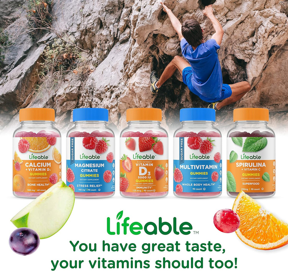Lifeable Calcium Magnesium And Vitamin D Gummies - Great Tasting Natural Flavor Vitamin Supplements - Gluten Free Gmo Free Chewable - For Bone Health - For Adults, Man, Women - 90 Gummies