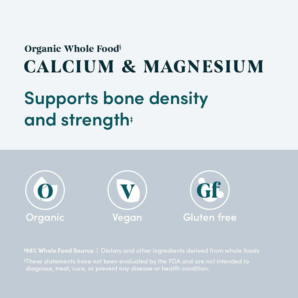 Amazon Elements Organic Whole Food Calcium & Magnesium, 90 Tablets