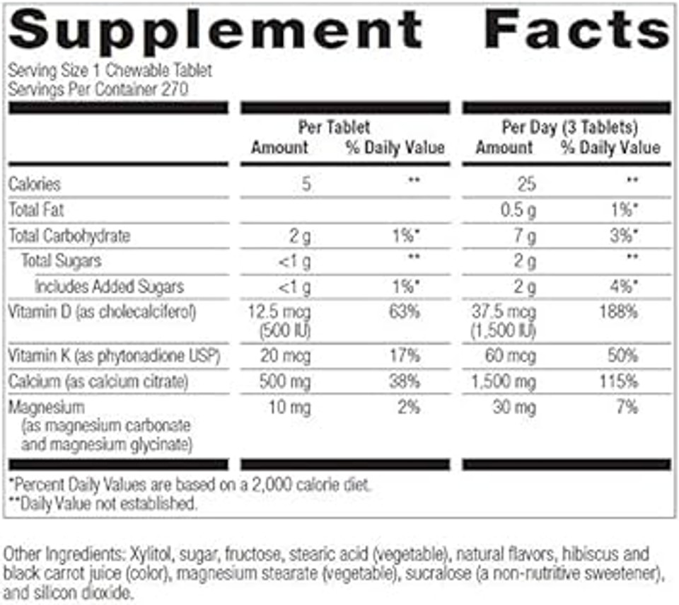 Bariatric Advantage Calcium Citrate Chewable 500Mg With Vitamin D3 For Bariatric Surgery Patients Including Gastric Bypass And Sleeve Gastrectomy, Low Sugar - Cinnamon Flavor, 270 Count