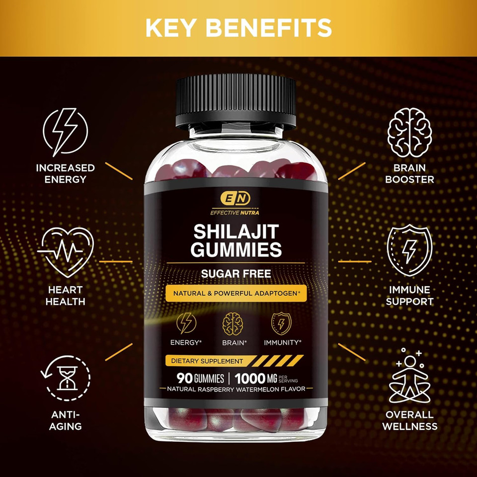 Shilajit Gummies 1000Mg Sugar Free - Pure Himalayan Shilajit Supplement For Men & Women - High In Trace Minerals & Fulvic Acid - Energy, Brain, Immunity - Natural Berry Flavor (90Ct)