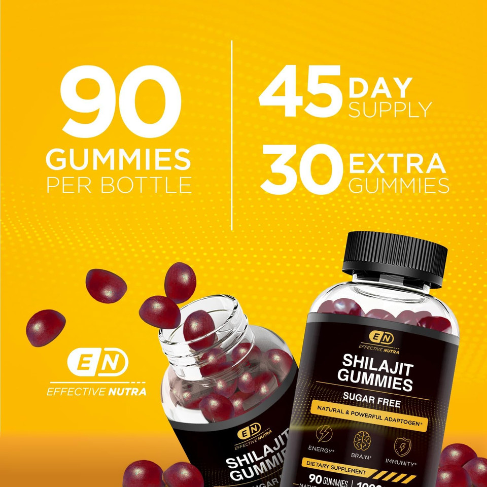 Shilajit Gummies 1000Mg Sugar Free - Pure Himalayan Shilajit Supplement For Men & Women - High In Trace Minerals & Fulvic Acid - Energy, Brain, Immunity - Natural Berry Flavor (90Ct)