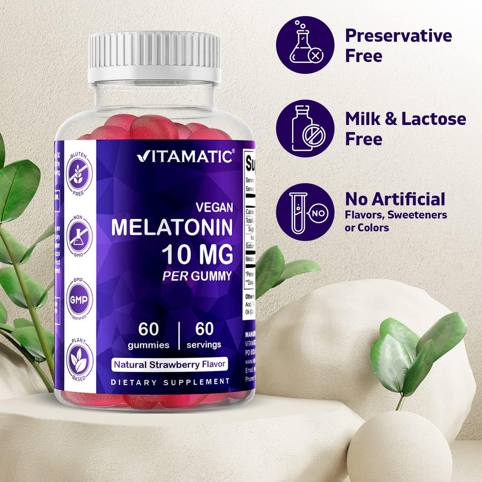 2 Pack - Vitamatic Melatonin 10Mg Per Gummy Vegetarian Gummies - Non-Habit Forming 60 Gummies Per Bottles (Total 120 Vegan Gummies)