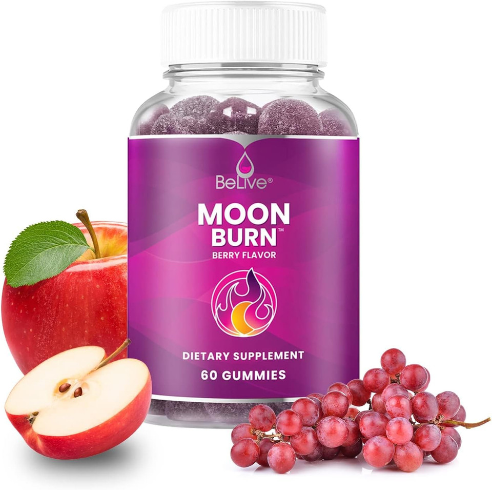 Belive Moonburn Nighttime Melatonin Gummies - 60 Ct | Formulated With Apple Cider Vinegar, Chromium & Magnesium For Calm & Restful Sleep And To Curb Cravings - Grape Flavor