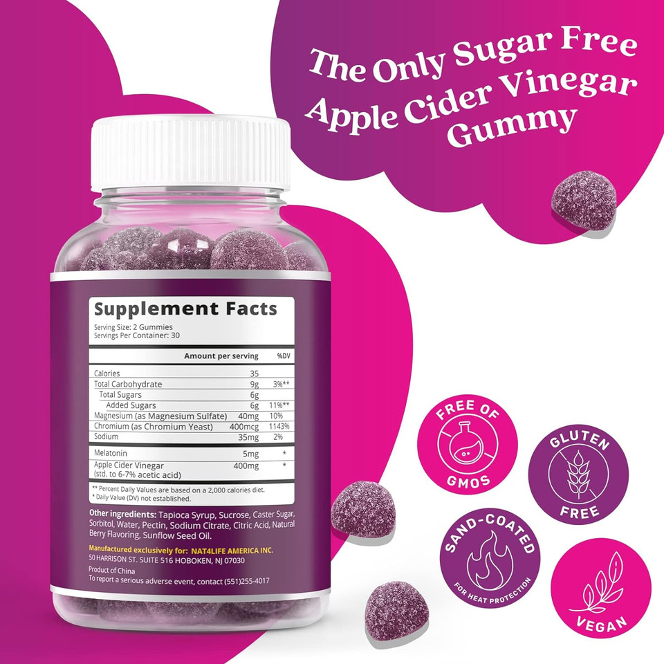 Belive Moonburn Nighttime Melatonin Gummies - 60 Ct | Formulated With Apple Cider Vinegar, Chromium & Magnesium For Calm & Restful Sleep And To Curb Cravings - Grape Flavor
