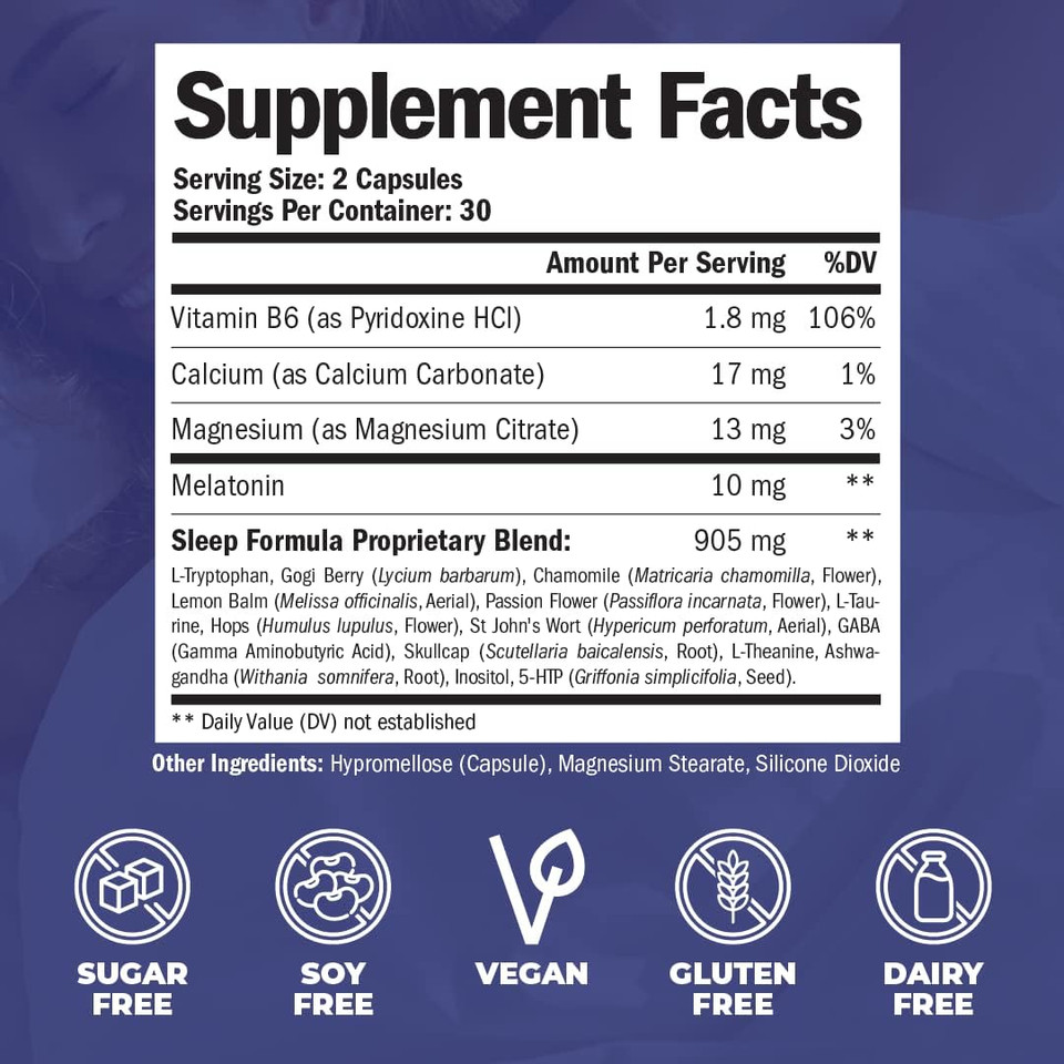 Melatonin 10Mg Restful Sleep Supplement With Melatonin, Magnesium & Vitamin B6. Promotes Sleep, Calm & Positive Mood. High Potency Drug-Free Formula, Vegan, Non-Gmo. 60 Capsules, 30 Day Supply