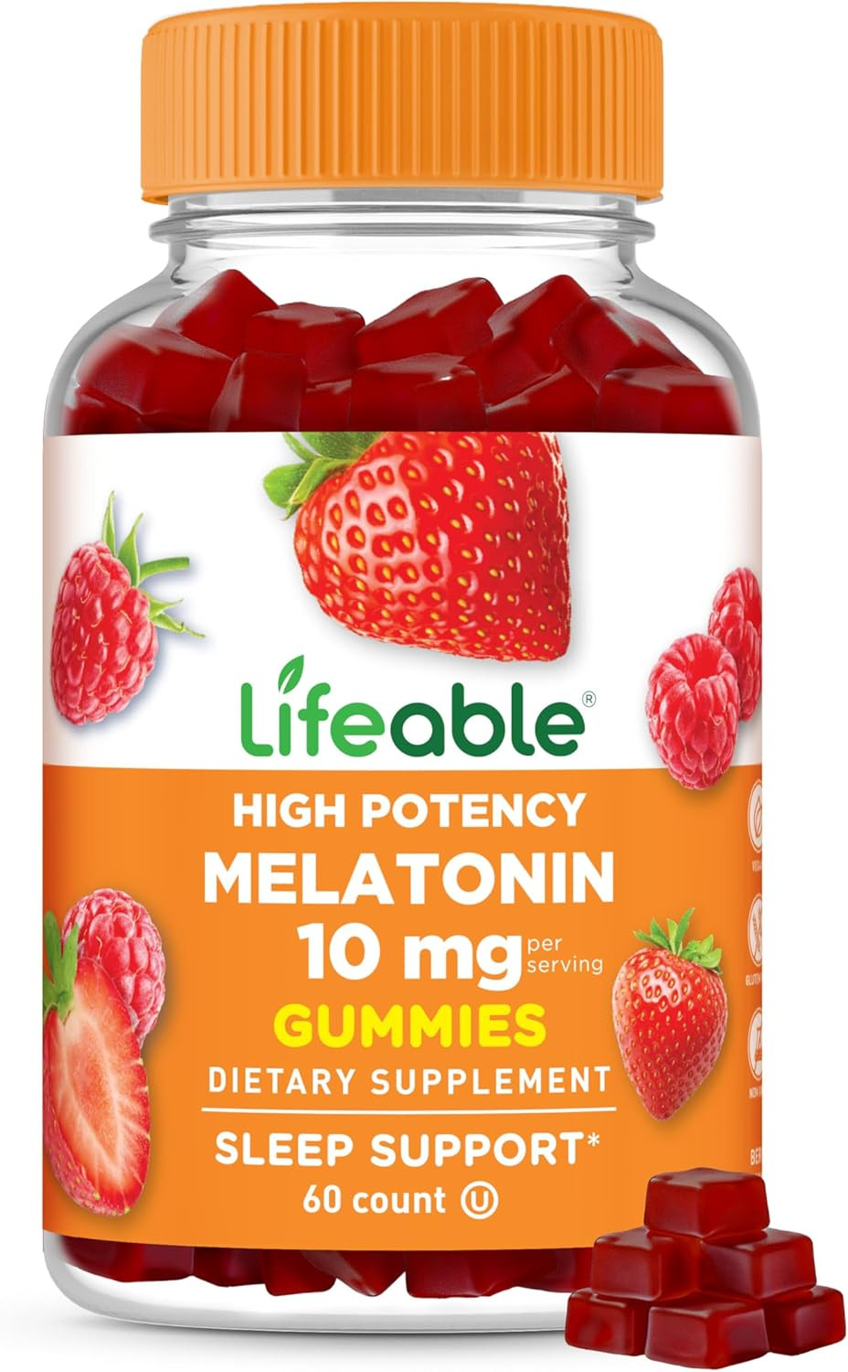 Lifeable Melatonin 10Mg  Great Tasting Natural Flavor Gummy Supplement  Gluten Free Vegetarian Gmo-Free Chewable  For Help Falling Asleep And Staying Asleep  For Adults, Man, Women  60 Gummies