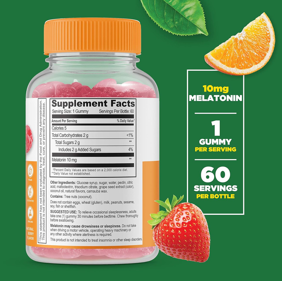 Lifeable Melatonin 10Mg  Great Tasting Natural Flavor Gummy Supplement  Gluten Free Vegetarian Gmo-Free Chewable  For Help Falling Asleep And Staying Asleep  For Adults, Man, Women  60 Gummies