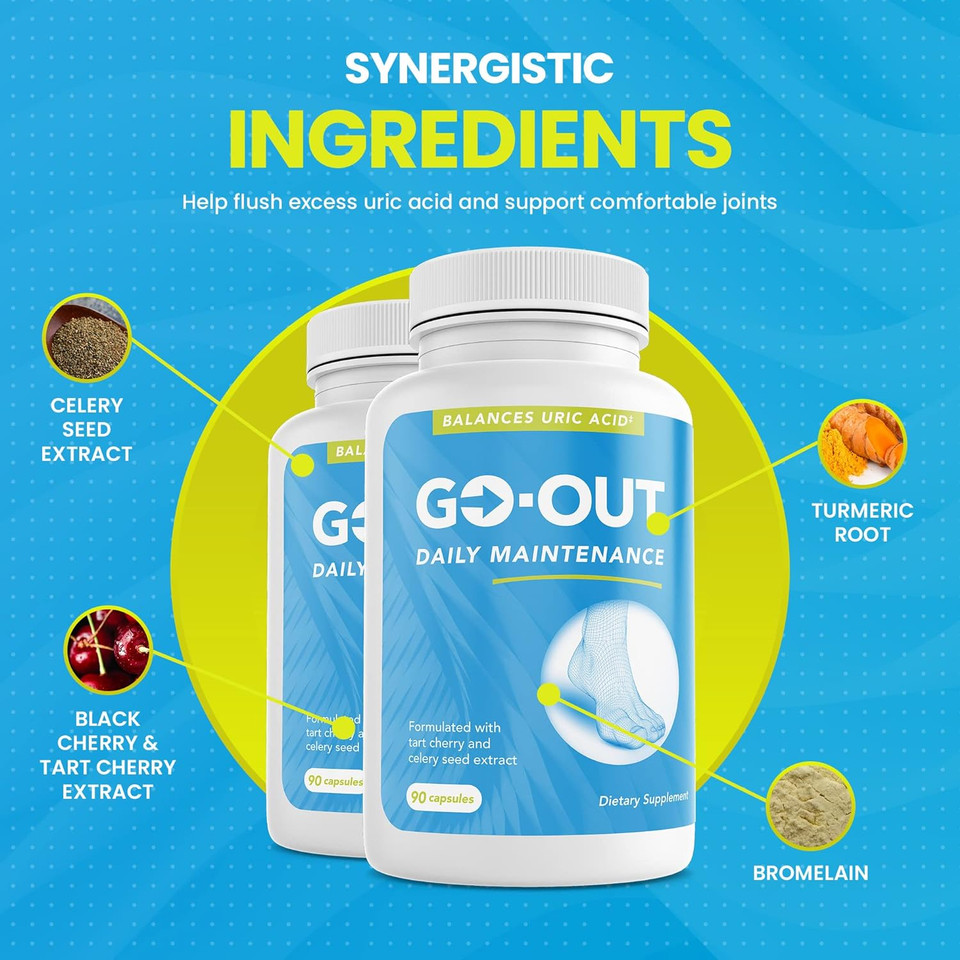 Go Out Daily Maintenance - Natural Uric Acid Support With Tart Cherry, Celery Seed, And Turmeric - Vegan, Non-Gmo, Gluten-Free Supplement For Joint Comfort And Healthy Kidney Function 90 Capsules Go Out Daily Maintenance - Natural Uric Acid Support With Tart Cherry, Celery Seed, And Turmeric - Vegan, Non-Gmo, Gluten-Free Supplement For Joint Comfort And Healthy Kidney Function 90 Capsules