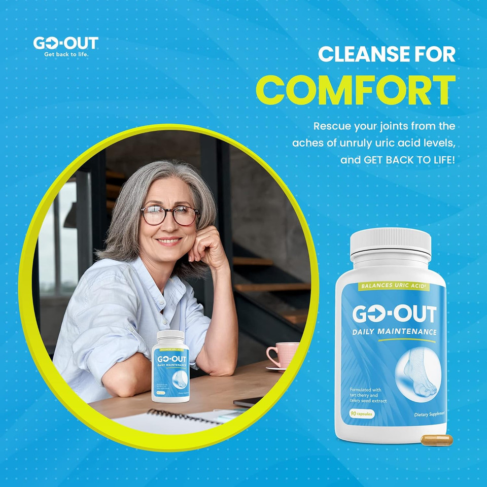 Go Out Daily Maintenance - Natural Uric Acid Support With Tart Cherry, Celery Seed, And Turmeric - Vegan, Non-Gmo, Gluten-Free Supplement For Joint Comfort And Healthy Kidney Function 90 Capsules Go Out Daily Maintenance - Natural Uric Acid Support With Tart Cherry, Celery Seed, And Turmeric - Vegan, Non-Gmo, Gluten-Free Supplement For Joint Comfort And Healthy Kidney Function 90 Capsules