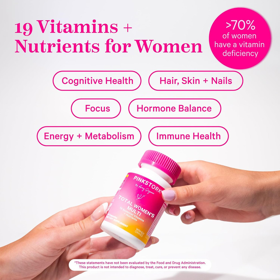 Pink Stork Women'S Multivitamin - 19 Vitamins & Nutrients For Hair, Skin, & Nails, Bone Health, Energy, Immune Support - Iron, Zinc, B6, B12 & More - 30 Capsules (Packaging May Vary)
