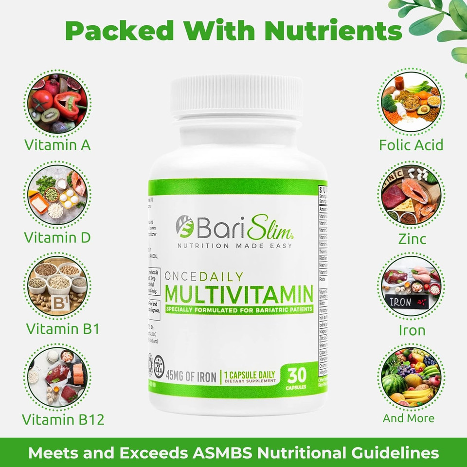 Once Daily Bariatric Multivitamin Capsule - 45Mg Of Iron - Bariatric Vitamin & Supplement For Post Bariatric Surgery Including Gastric Bypass & Gastric Sleeve | 30-Day Supply