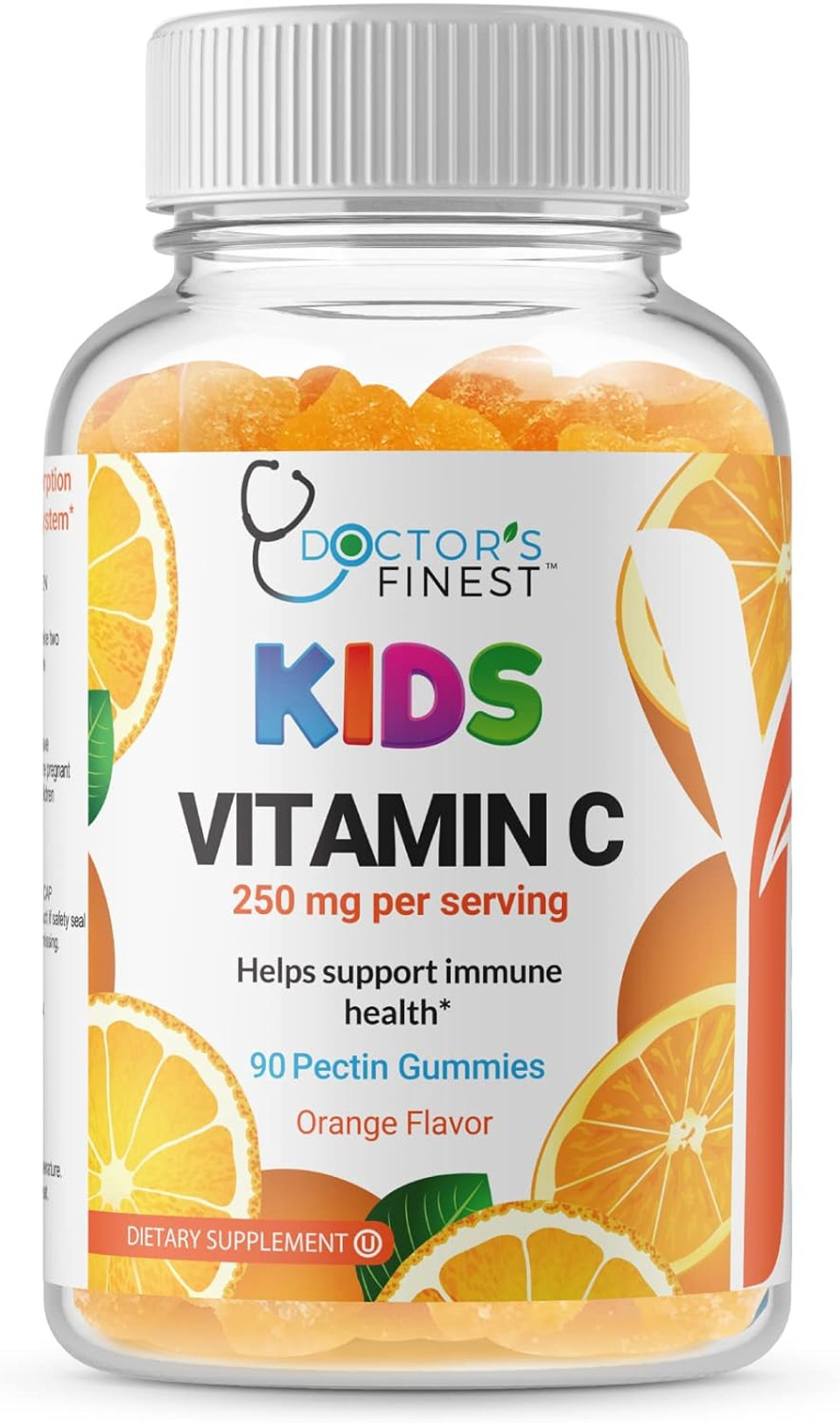 Doctors Finest Vitamin C Gummies For Kids  Vegan, Gmo Free & Gluten Free  Great Tasting Orange Flavor Pectin Chews  Kids Dietary Supplement  250Mg Of Vitamin C  90 Jellies [45 Doses]