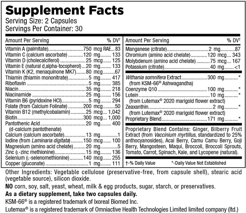Mt. Angel Vitamins - Daily Mens Multivitamin 50+ Adult Formula With Iron, Calcium, Ksm-66 Ashwaganda, And A Potent Proprietary Herbal Blend Of The Best Mens Vitamins - 60 Count Capsules